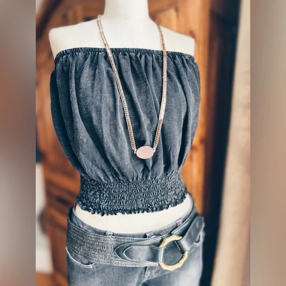 Urban Outfitters Smocked Acid Wash Tube Top Charcoal NWT - Picture 7 of 8